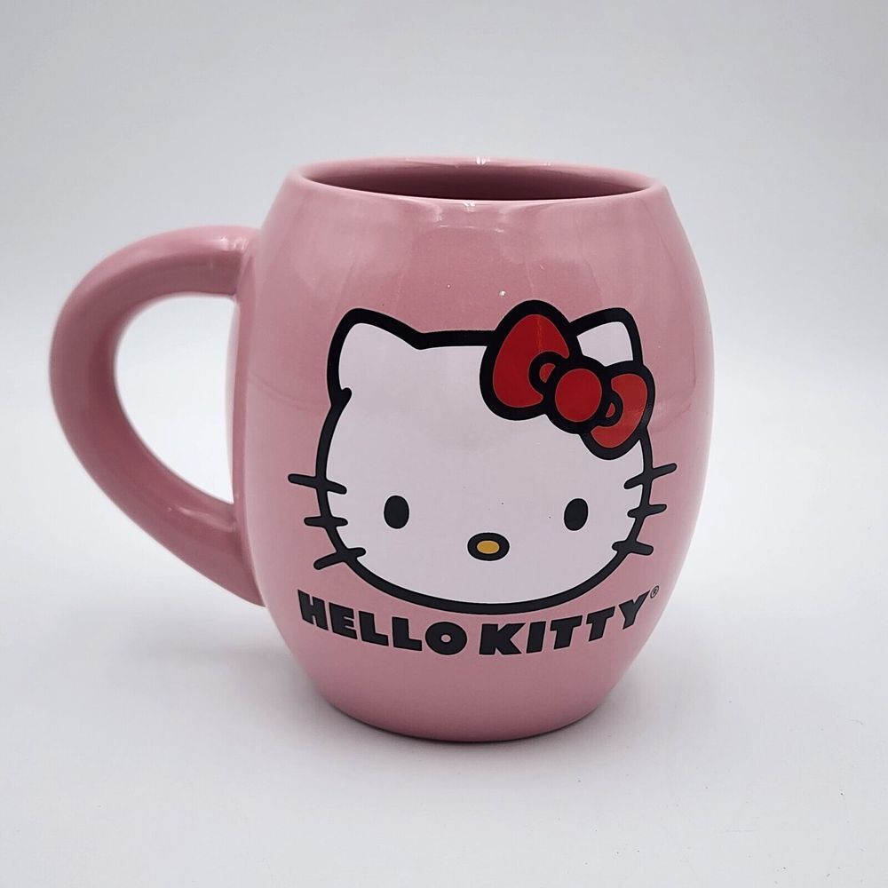 Sanrio 2011 HELLO KITTY Pink Barrel Ceramic Coffee Tea Mug w/Butterflies 18‎ oz